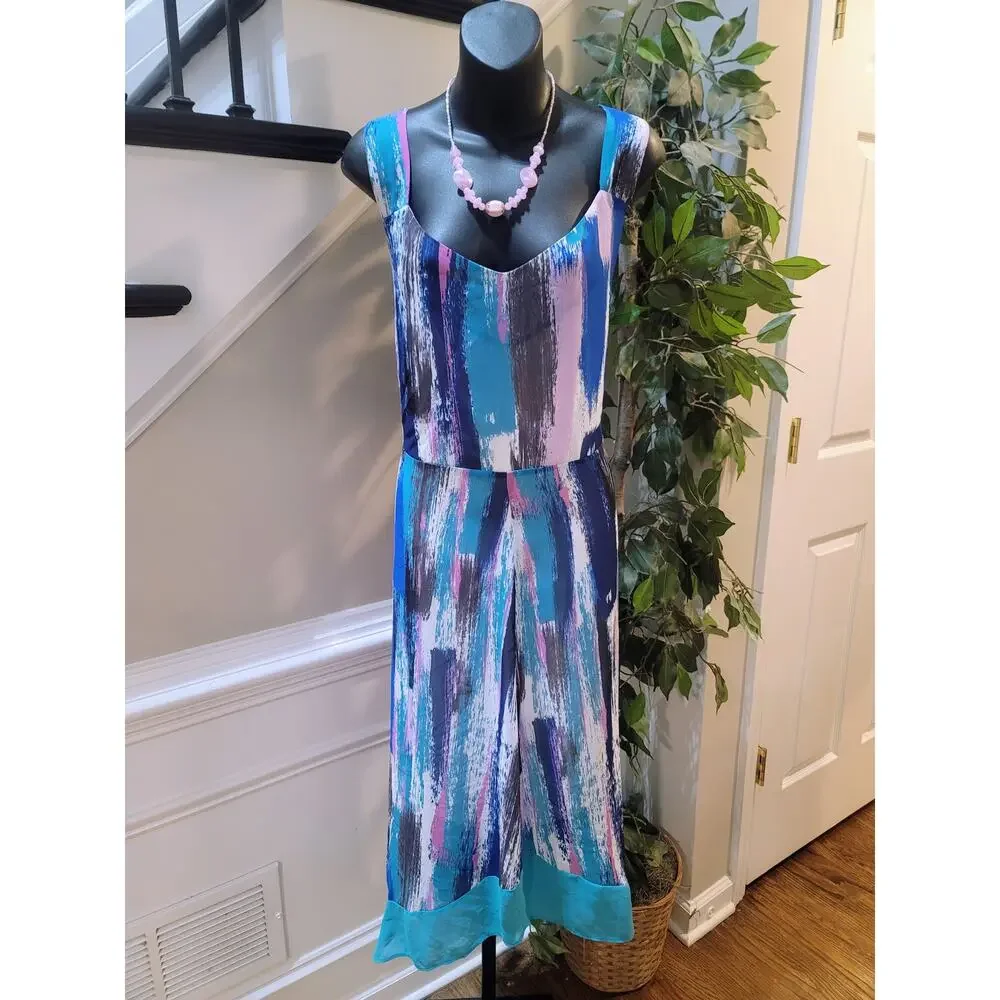 Catherines Sundress Women's 3X Multi Abstract Sweatheart Neck Shark Bite Hem - Picture 1 of 11
